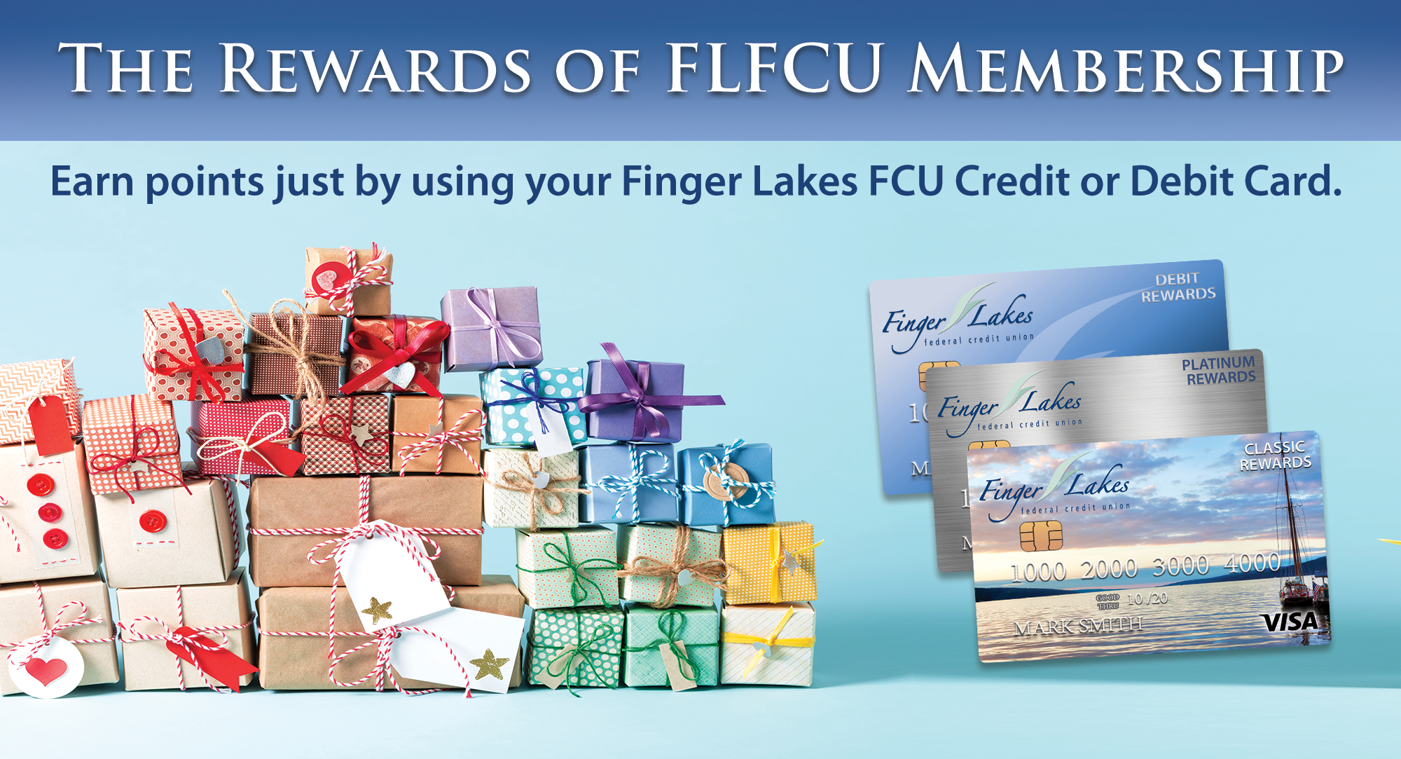 The reward of FLFCU membership. Earn points just by using your FLFCU or debit card.